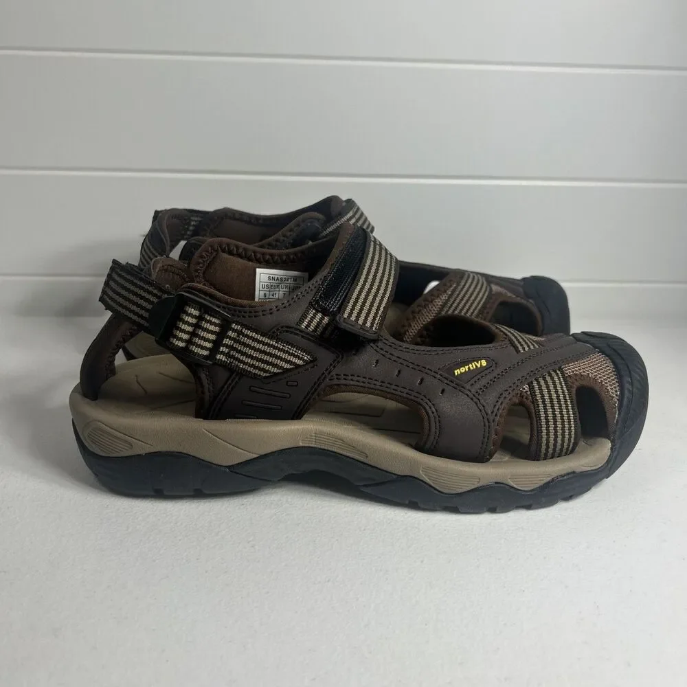 Norti Mens Sandals Size 8 V8 Brown Hiking Adventure Loop And Lock Closed Toe